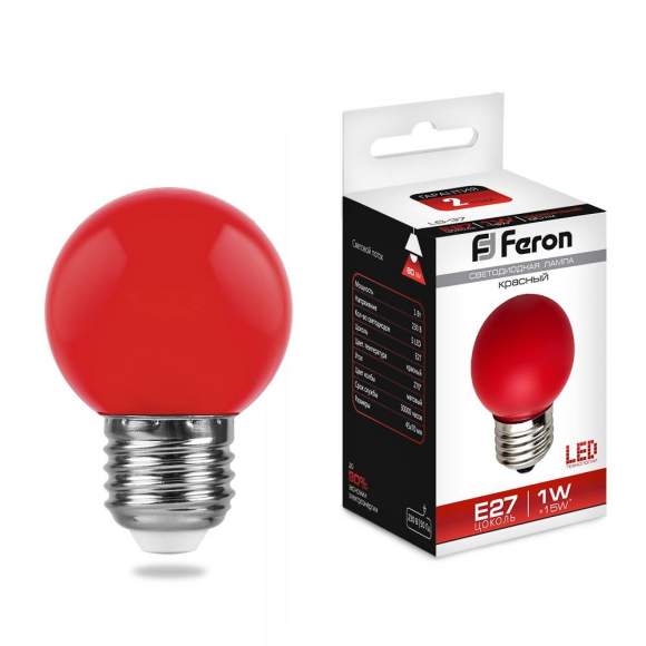 Светодиодная лампа E27 1W (красный) G45 LB-37 Feron (25116)