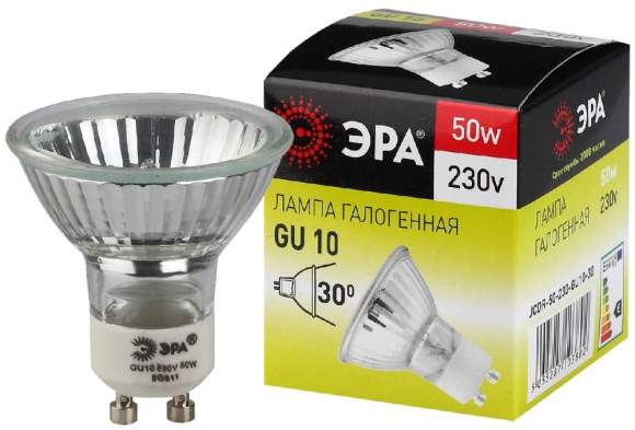 Галогенная лампа GU10 50W 3000К (теплый) Эра GU10-JCDR (MR16) -50W-230V (C0027386)