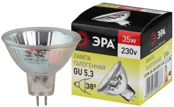 Галогенная лампа GU5.3 35W 3000К (теплый) Эра GU5.3-JCDR (MR16) -35W-230V-CL (C0027363)