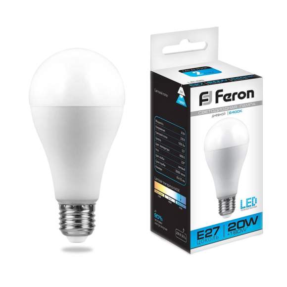 Светодиодная лампа E27 20W 6400K (холодный) A65 LB-100 Feron (25789)