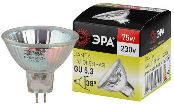 Галогенная лампа GU5.3 75W 3000К (теплый) Эра GU5.3-MR16-50W-12V-CL (C0027366)