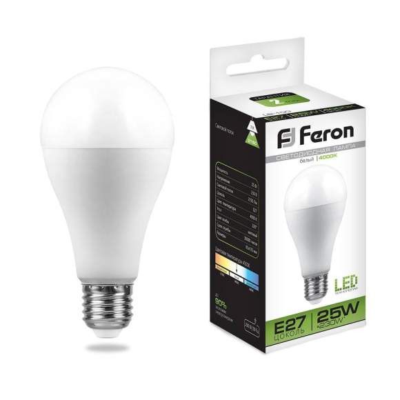 Светодиодная лампа E27 25W 4000K (белый) A65 LB-100 Feron (25791)