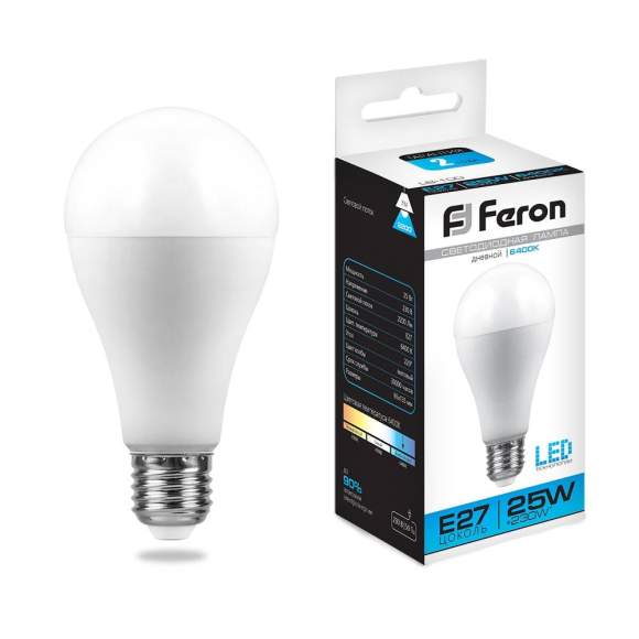 Светодиодная лампа E27 25W 6400K (холодный) A65 LB-100 Feron (25792)