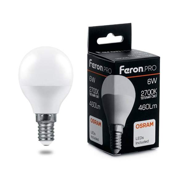 Светодиодная лампа E14 6W 2700К (теплый) G45 LB-1406 Feron (38065)