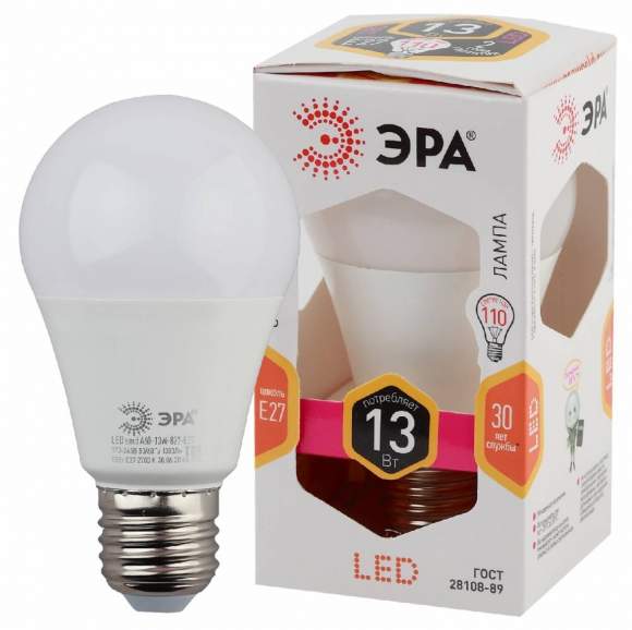 Светодиодная лампа Е27 13W 2700К (теплый) Эра LED A60-13W-827-E27 (Б0020536)