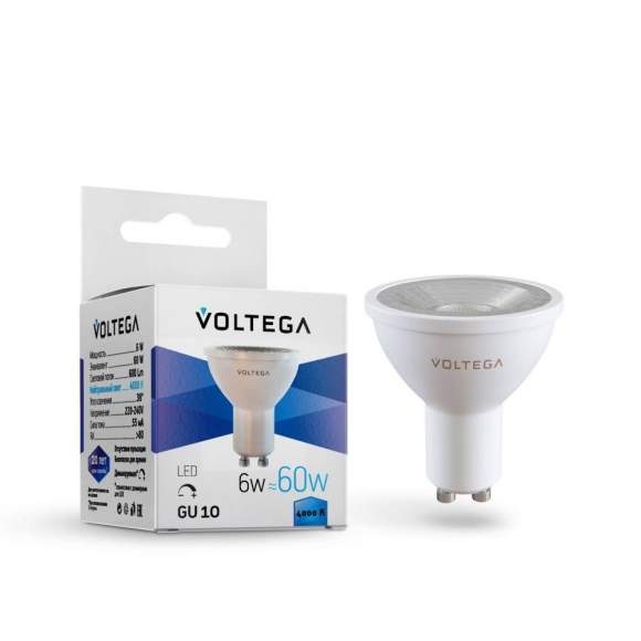 Светодиодная лампа GU10 6W 4000К (белый) Simple Voltega 7109