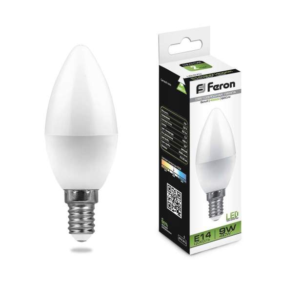 Светодиодная лампа E14 9W 4000K (белый) C37 LB-570 Feron (25799)