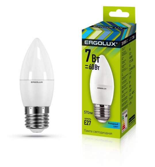 Светодиодная лампа E27 7W 4500K C35 Ergolux LED-C35-7W-E27-4K 13298