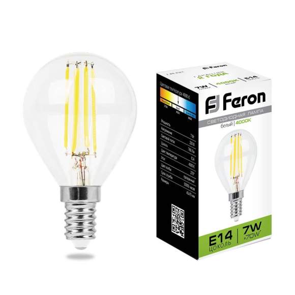 Филаментная светодиодная лампа E14 7W 4000K (белый) G45 LB-52 Feron (25875)