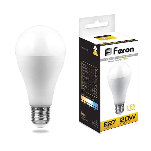 Светодиодная лампа E27 20W 2700K (теплый) A65 LB-98 Feron (25787)