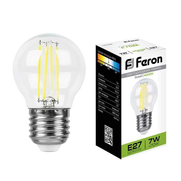 Филаментная светодиодная лампа E27 7W 4000K (белый) G45 LB-52 Feron (25877)
