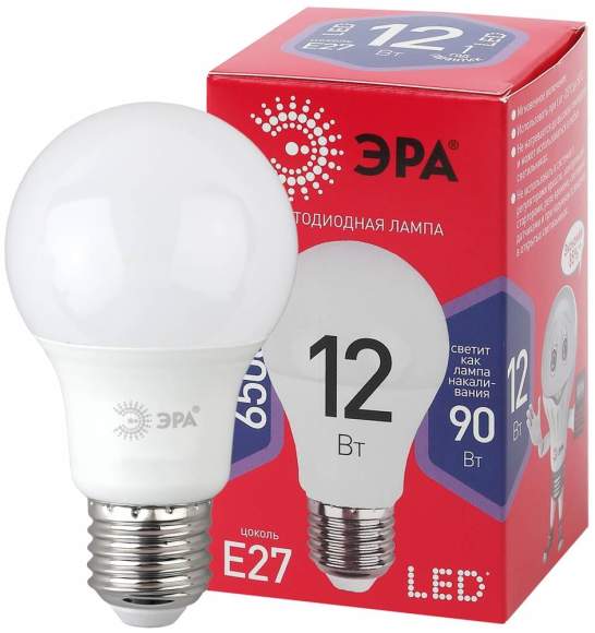 Светодиодная лампа E27 12W 6500К (холодный) Эра LED A60-12W-865-E27 R (Б0045325)