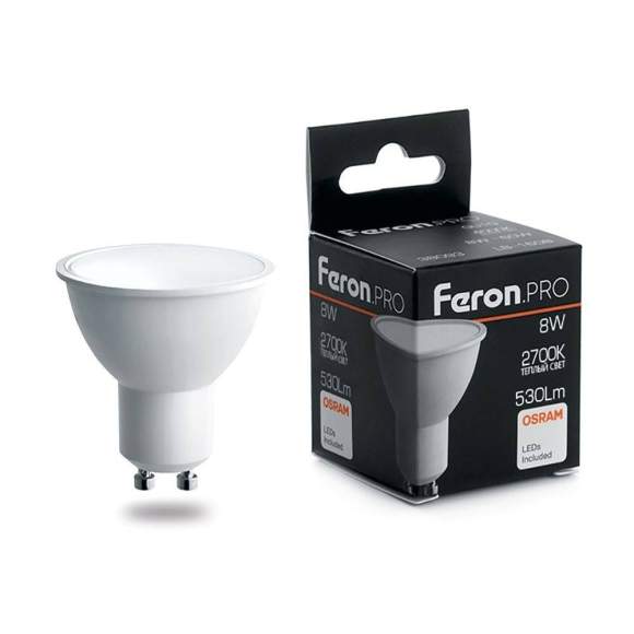 Светодиодная лампа GU10 8W 2700K (теплый) Feron PRO LB-1608 38092