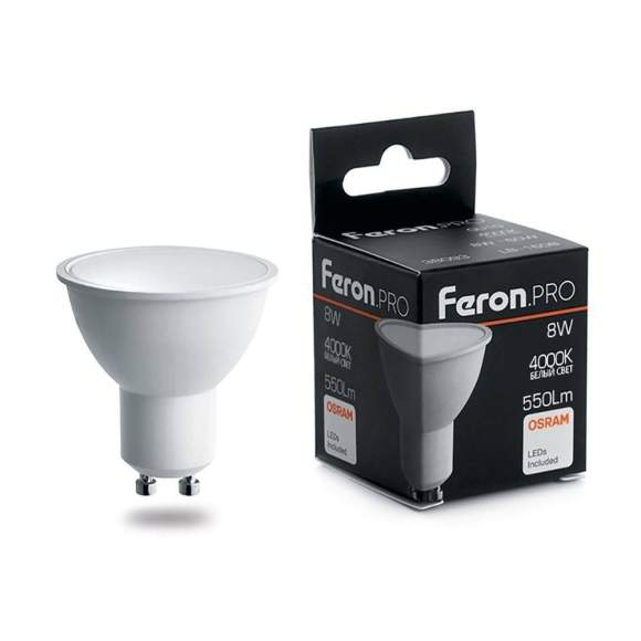 Светодиодная лампа GU10 8W 4000K (белый) Feron PRO LB-1608 38093