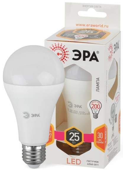Светодиодная лампа Е27 25W 2700К (теплый) Эра LED A65-25W-827-E27 (Б0035334)
