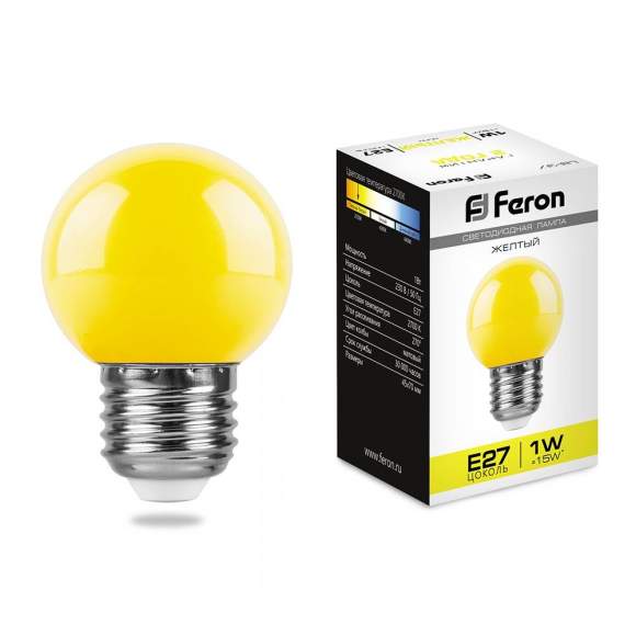 Светодиодная лампа E27 1W (желтый) G45 LB-37 Feron (25879)