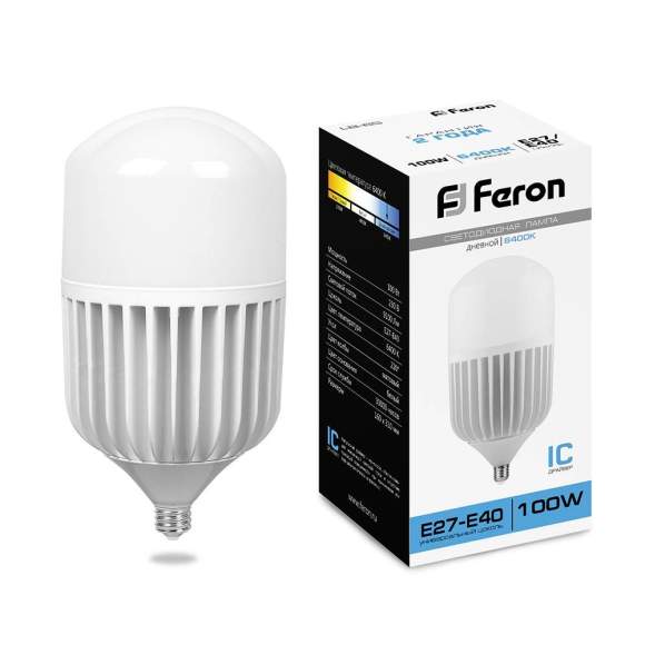 Светодиодная лампа Е27 (Е40) 100W 6400K (холодный) T160 LB-65 Feron (25827)