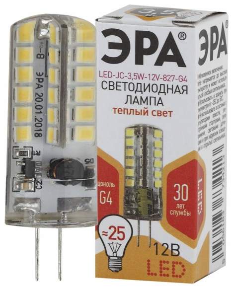 Светодиодная лампа G4 3,5W 2700К (теплый) Эра LED JC-3,5W-12V-827-G4 (Б0033195)