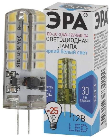 Светодиодная лампа G4 3,5W 4000К (белый) Эра LED JC-3,5W-12V-840-G4 (Б0033196)